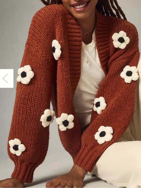 Anthropologie Sweaters - Maeve Anthropologie Chunky 3D Flower Knit Cardigan Sweater Terracotta One Size